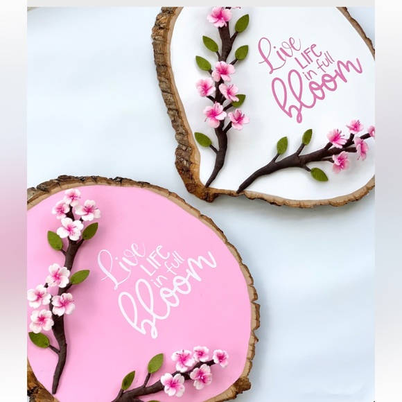 Pink Background With White Cherry Blossoms/Live Life in Full Bloom Wall Art - Picture 2 of 3